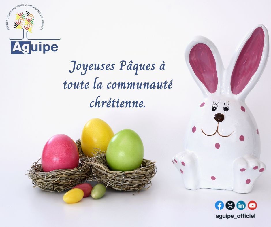 AGUIPE-GN Officiel (@aguipe_gn) on Twitter photo Joyeuses Pâques à toutes et à tous !
En cette période de renouveau et d'espérance, toute l'équipe de l'AGUIPE vous souhaite de passer de très belles fêtes de Pâques, remplies de paix, de joie et de sérénité.
Merci de votre fidélité et de votre confiance !
#Pâques2025 #AGUIPE Joyeuses Pâques à toutes et à tous !
En cette période de renouveau et d'espérance, toute l'équipe de l'AGUIPE vous souhaite de passer de très belles fêtes de Pâques, remplies de paix, de joie et de sérénité.
Merci de votre fidélité et de votre confiance !
#Pâques2025 #AGUIPE