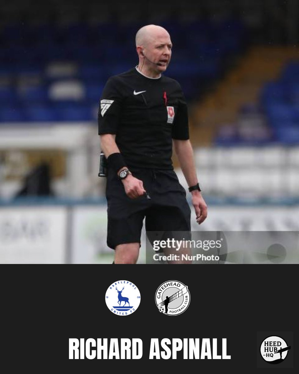 🛑 Richard Aspinall will referee today's game against Hartlepool United.

He previously refereed our 3-1 win over Solihull Moors in February.