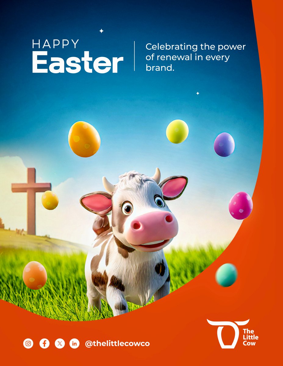 TheLittleCowCo's tweet image. 🐣🪺#HappyEaster from all of us at #TheLittleCow! 🐄This season reminds us that there’s always room for fresh starts in life and in every brand story we help tell.
Here is to growth, creativity, and new beginnings. #FreshStart #Easter2025 #EasterSunday #EasterJoy  #EasterWeekend