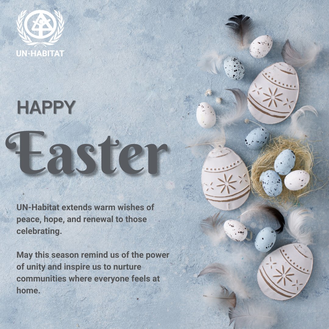 This Easter, UN-Habitat extends warm wishes of peace, hope, and renewal to all those celebrating.

May this season remind us of the power of unity and inspire us to nurture communities where everyone feels at home. 🕊️🏘️

#HappyEaster