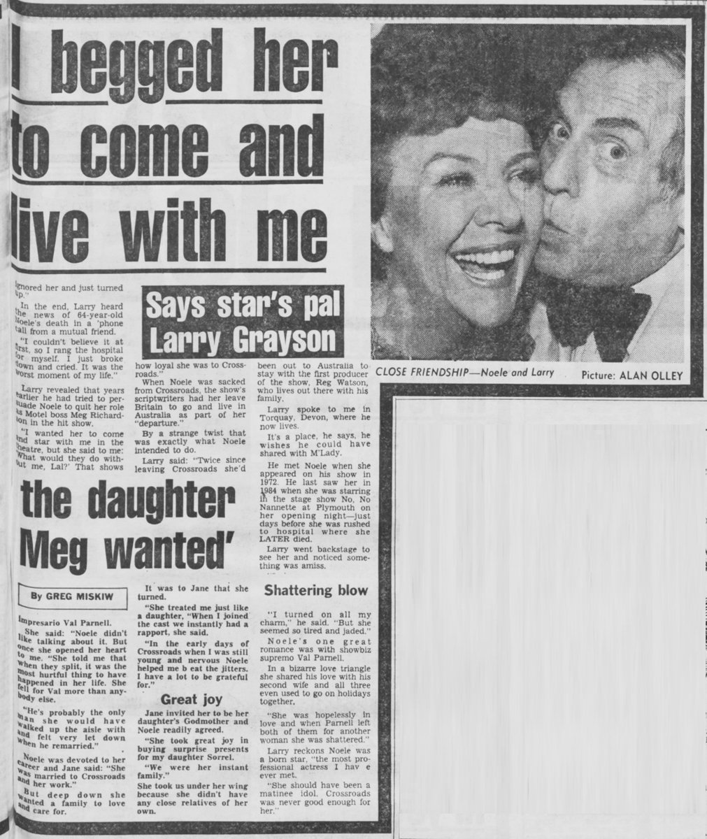TvDidYouSee's tweet image. #OnThisDay 21 April 1985
NOELE: "I Begged Her To Come and Live With Me," says star's pal #LarryGrayson -
Comic Larry Grayson has revealed a secret heartache behind his close friendship with actress #NoeleGordon . . .