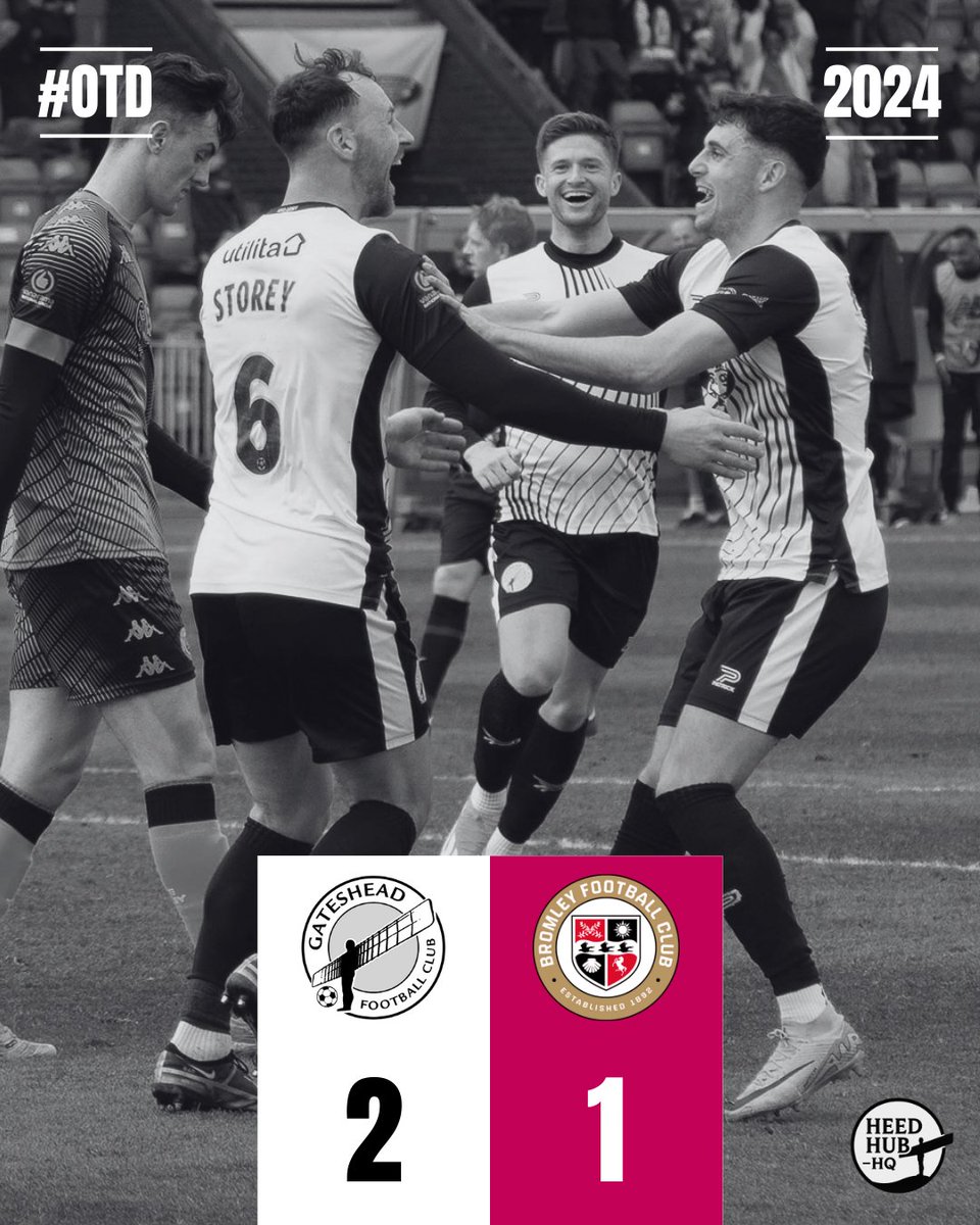 #OTD in 2024, Gateshead 2-1 Bromley

Goal Scorers: Olley, Storey

Starting XI: Montgomery, Johnson, Storey, Grayson, Allan, Stott, Olley, Hannant, Evans, Worman, Adom.

Subs: Haunstrup, Booty, McBride, Dinanga, Brown.