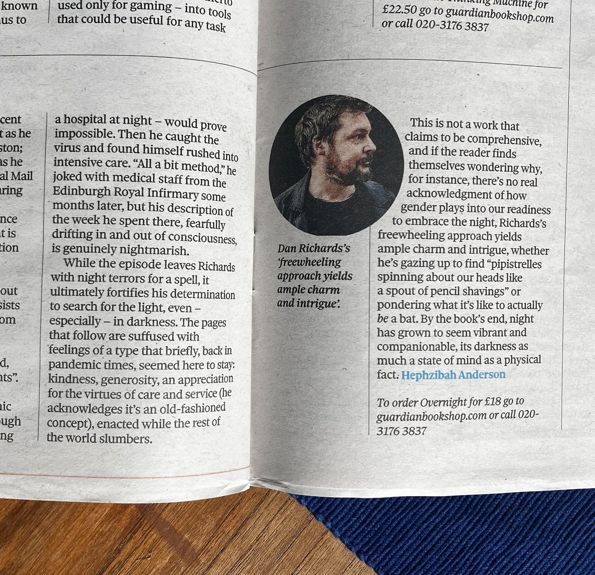 Dan_Zep's tweet image. Thanks to @ObsNewReview for today's lovely review of Overnight. I was delighted that @HephzibahA spoke of the book so warmly and made particular mention of the ideas of kindness and benevolence at its heart.
#freewheelingcharm
#overnight #danrichards #canongate #observerbooks