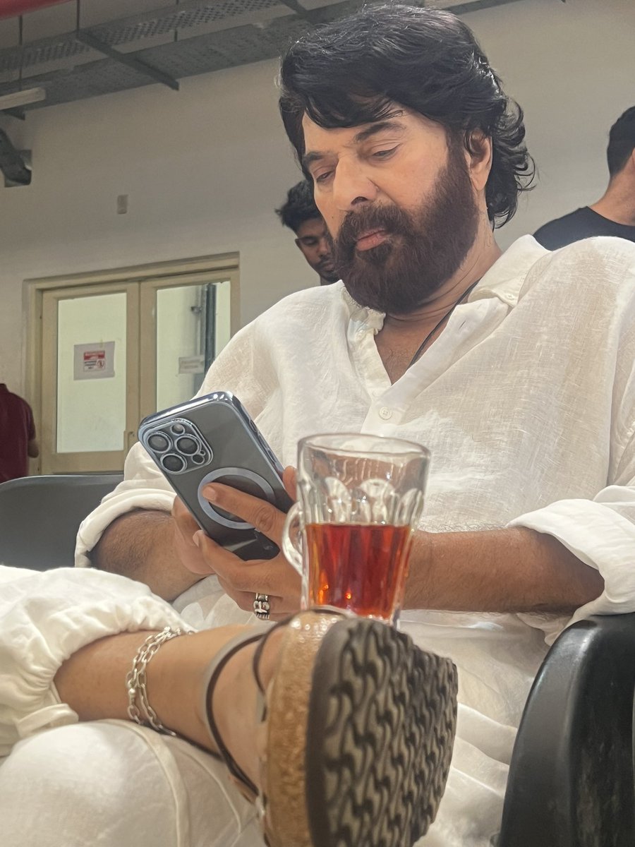 Ishmenon's tweet photo. കട്ടൻ ചായ ☕️ 
Crown on 👑 
Vibe unmatched 🔥 
The one &amp; only @mammukka 😍 https://t.co/PbRQzTzZdl