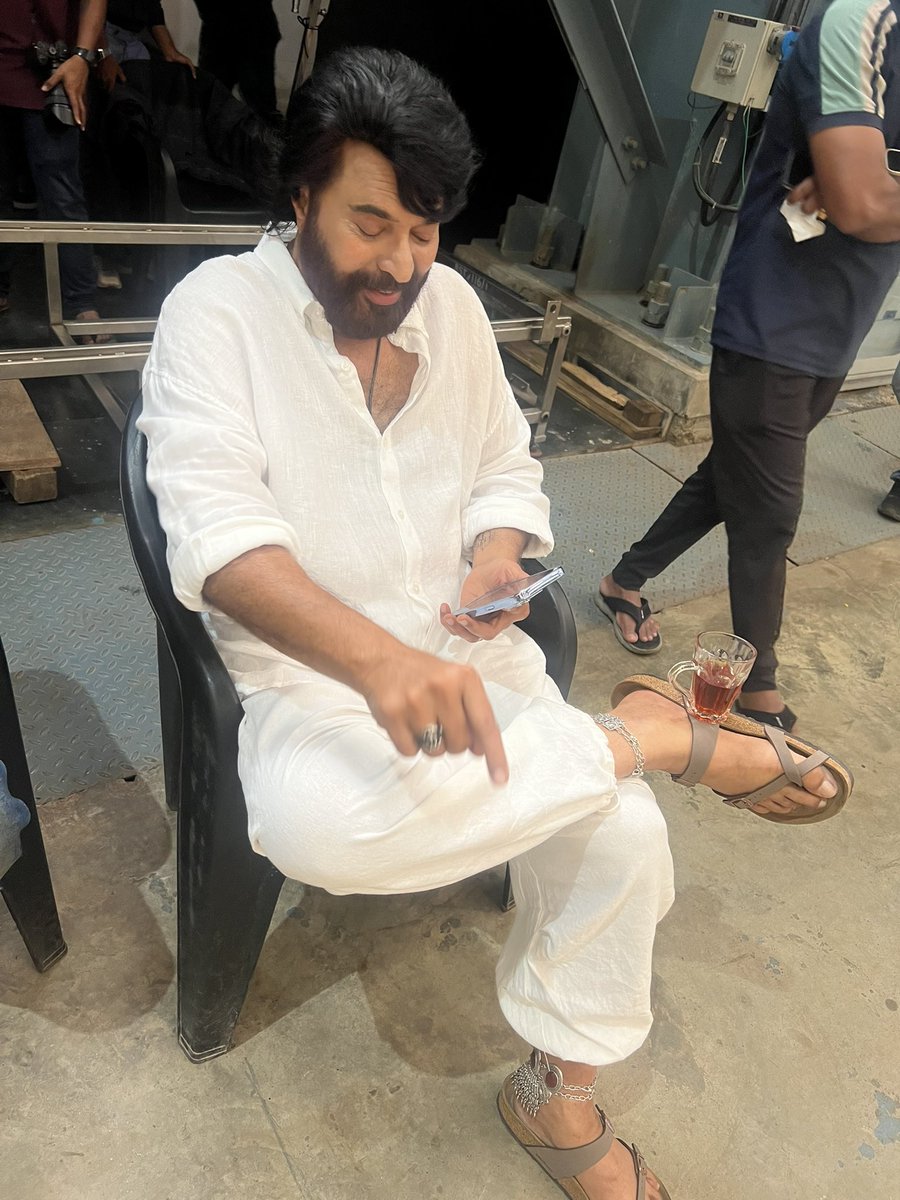 Ishmenon's tweet photo. കട്ടൻ ചായ ☕️ 
Crown on 👑 
Vibe unmatched 🔥 
The one &amp; only @mammukka 😍 https://t.co/PbRQzTzZdl