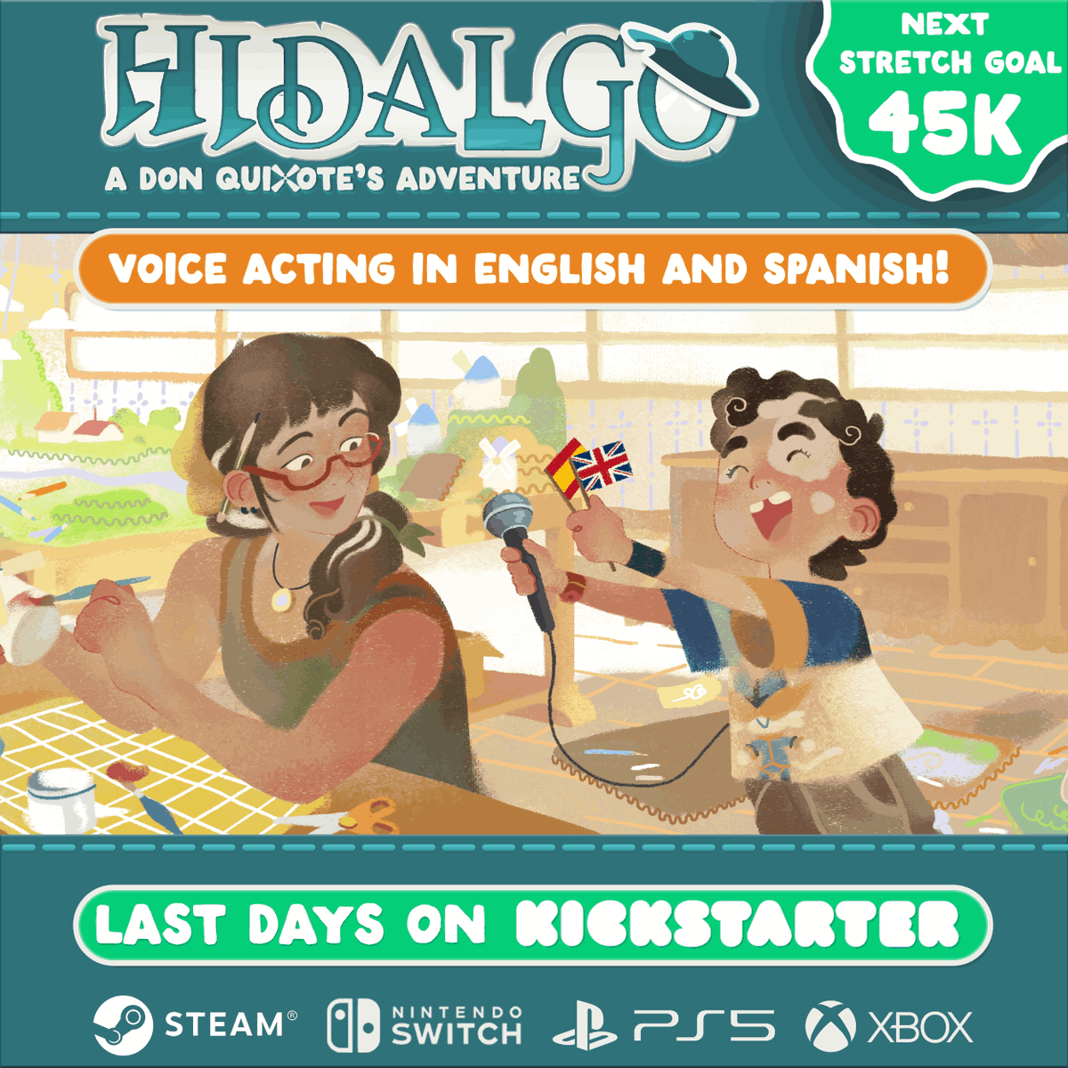 English &amp; Spanish Voices 🎤
Our characters will come to life with the right voice acting in English and Spanish. Let's immerse in the story! 
Experience Hidalgo in a new dimension to enjoy the narrative and deep story.
#HidalgoGame #Kickstarter #DonQuixote #IndieGame #CozyGaming
