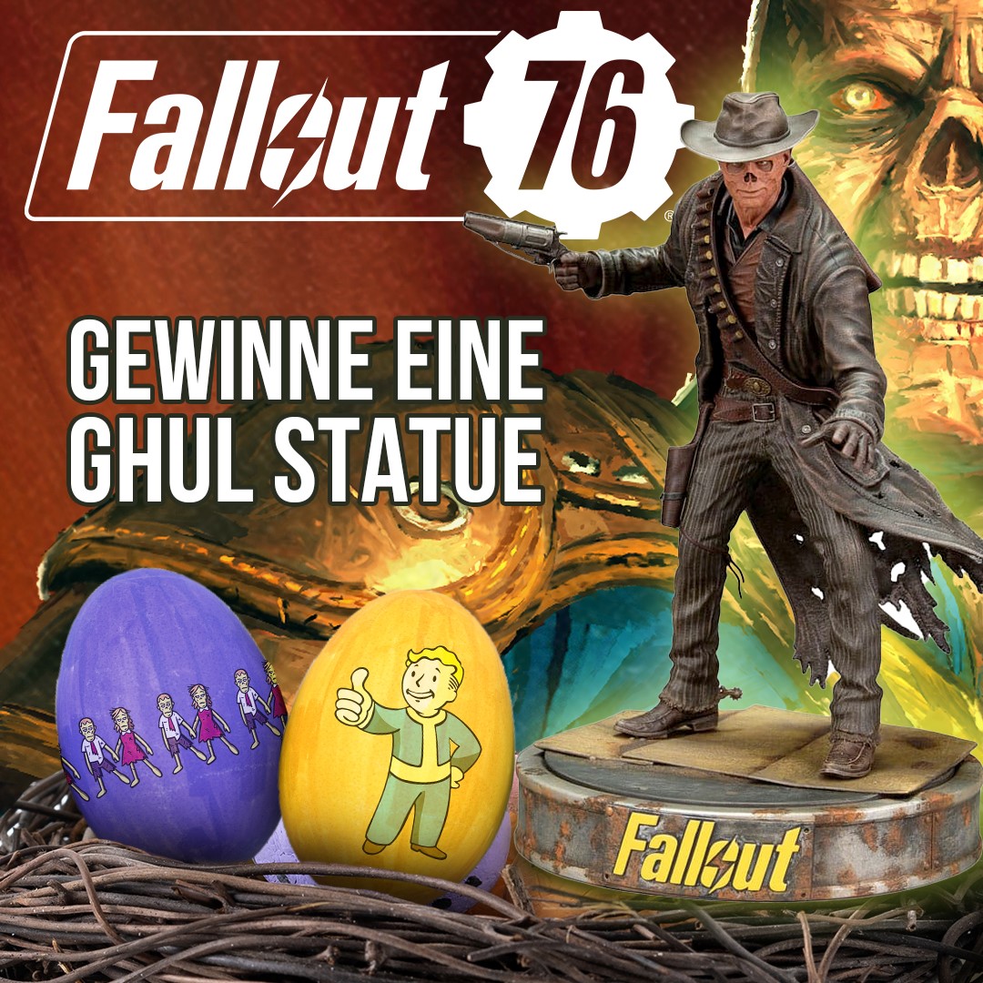 🐰 Eier suchen kann ja jede:r! Wir sind auf der Suche nach euren Ghuls! 🐰 

Mach einen Screenshot deines #Fallout76 Ghuls, poste ihn hier mit #GhulOstern und erhalte die Chance eine <a href="/mcfarlanetoys/">McFarlane Toys</a> Ghul Statue zu gewinnen! 

Das Gewinnspiel läuft bis zum 28. April! Viel Glück 🐣