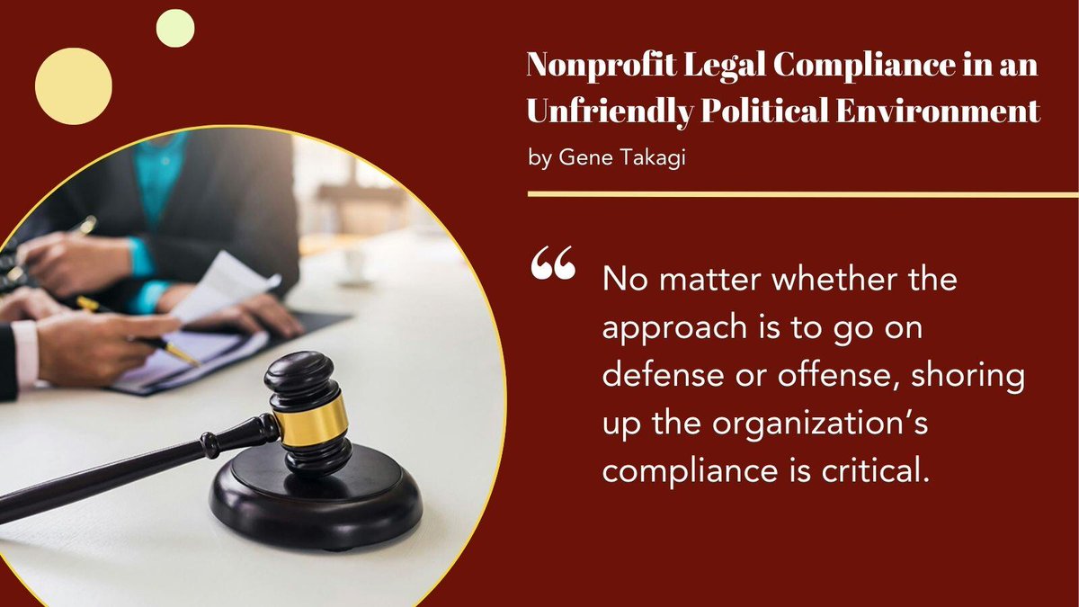 Nonprofit Quarterly (@npquarterly) on Twitter photo “No matter whether the approach is to go on defense or offense, shoring up the organization’s compliance is critical.” Get a free download of “Nonprofit Legal Compliance in an Unfriendly Political Environment” by <a href="/GTak/">Gene Takagi</a>: bit.ly/4jtVsxV #nonprofits “No matter whether the approach is to go on defense or offense, shoring up the organization’s compliance is critical.” Get a free download of “Nonprofit Legal Compliance in an Unfriendly Political Environment” by <a href="/GTak/">Gene Takagi</a>: bit.ly/4jtVsxV #nonprofits