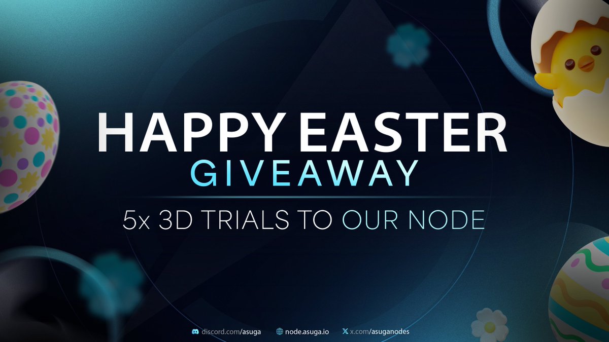 We're celebrating Easter with a giveaway! 🐣

Want to win? Like, follow, and tag 3 friends!
- 5x 3-day trials to our node

⏳72h to enter — good luck to all!

Happy Easter from the Asuga Nodes team!