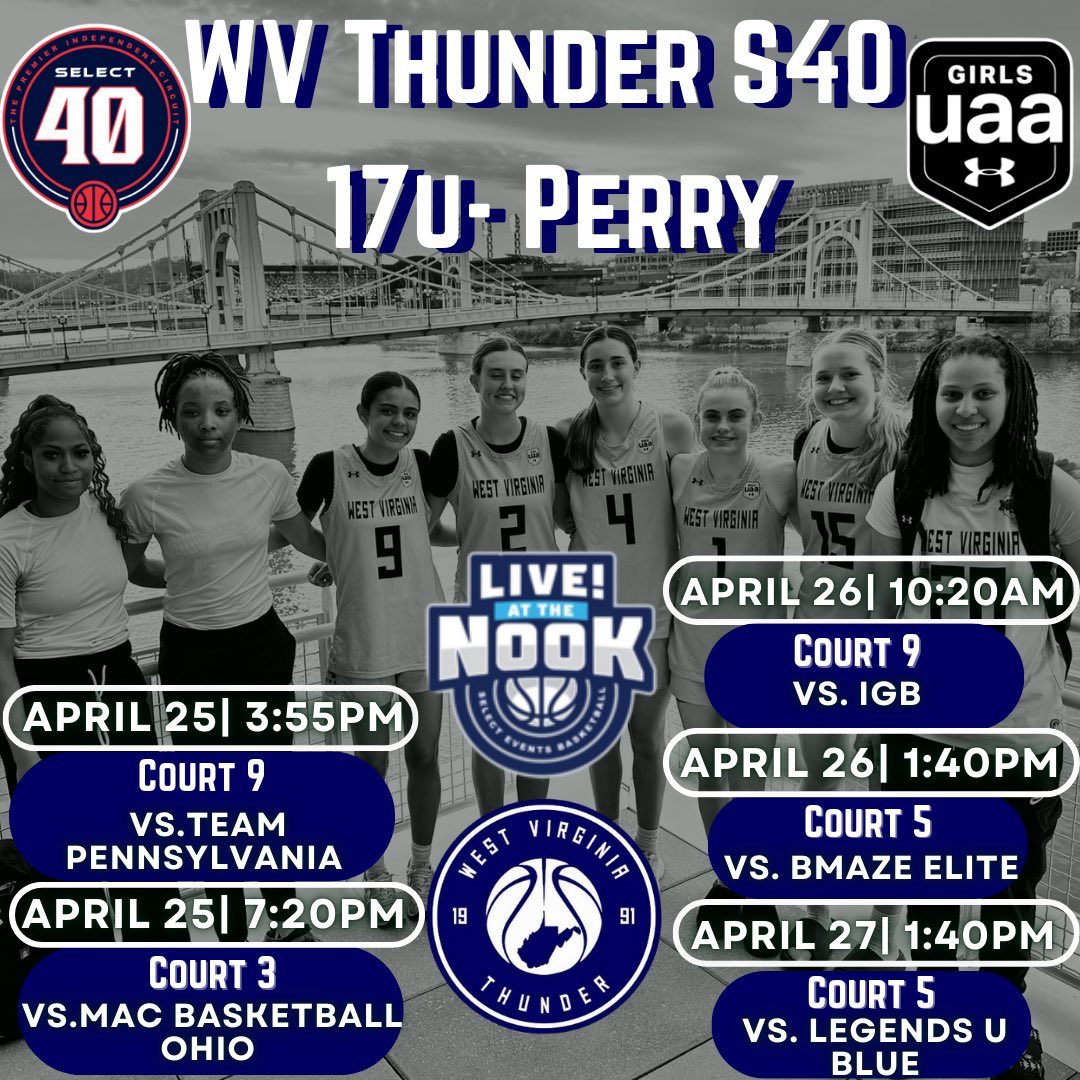 Coaches after another strong showing in Pittsburgh this weekend can’t wait to have ALL the College Coaches join us on the sidelines in Manheim PA at “Live at the Nook” for our first LIVE period &amp; <a href="/SelectEventsBB/">Select Events Basketball</a> “S40” Circuit Stop!!!  Schedule for <a href="/WVThunderS4017U/">West Virginia Thunder S40/P24 16U & 17U (Perry)</a> ⬇️