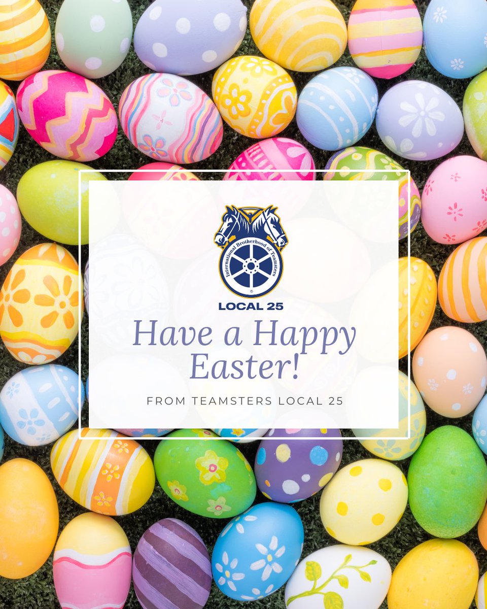 🌷🐰✨ On behalf of Teamsters Local 25 President Tom Mari, our officers and agents and staff, we wish members and their families a Happy Easter!

#TeamstersLocal25 #NewEnglandTeamsters #HappyEaster #UnionStrong
