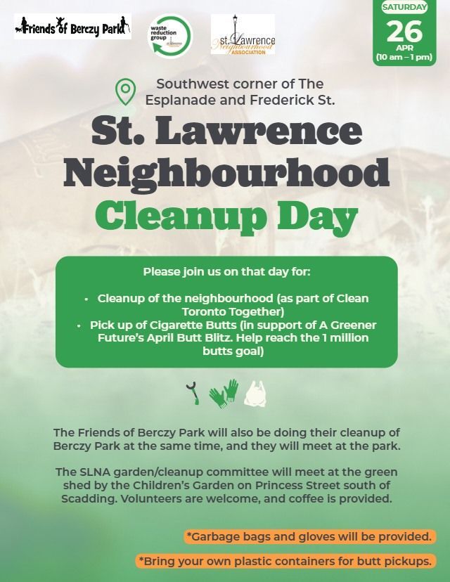 Be sure to join us for St. Lawrence Neighbourhood Clean Up Day! 🧼🌍

#stlawrencemarket #slnawrg #wastereduction #toronto #torontoevents #sustainabletoronto #greentoronto #rethink #reduce #reuse #circulareconomy #environmentalist #zerowaste #zerowasteliving #lowwastejourney