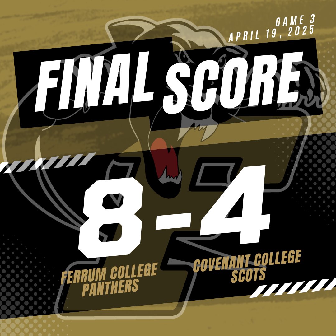 FINAL — Game 2

Panthers drop a tough one to Covenant, 8-4. Gregory Melo launched a 2-run homer, and Carlos Castillo &amp; Kyle Markowitz each added RBI doubles. Despite the effort, Ferrum couldn’t hold the lead.  

#FerrumBaseball | #PantherPride