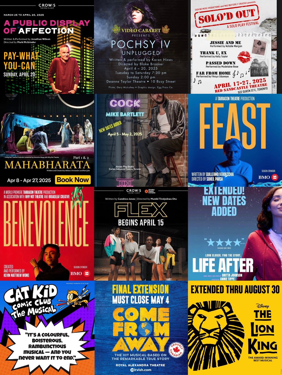 Last chance to see @Stu180Theatre A Public Display of Affection, 2pm at @CrowsTheatre, with the last few tickets available pay-what-you-can starting at 12noon. And lots of other Easter Sunday theatre options to catch this afternoon. Support TO live theatre!