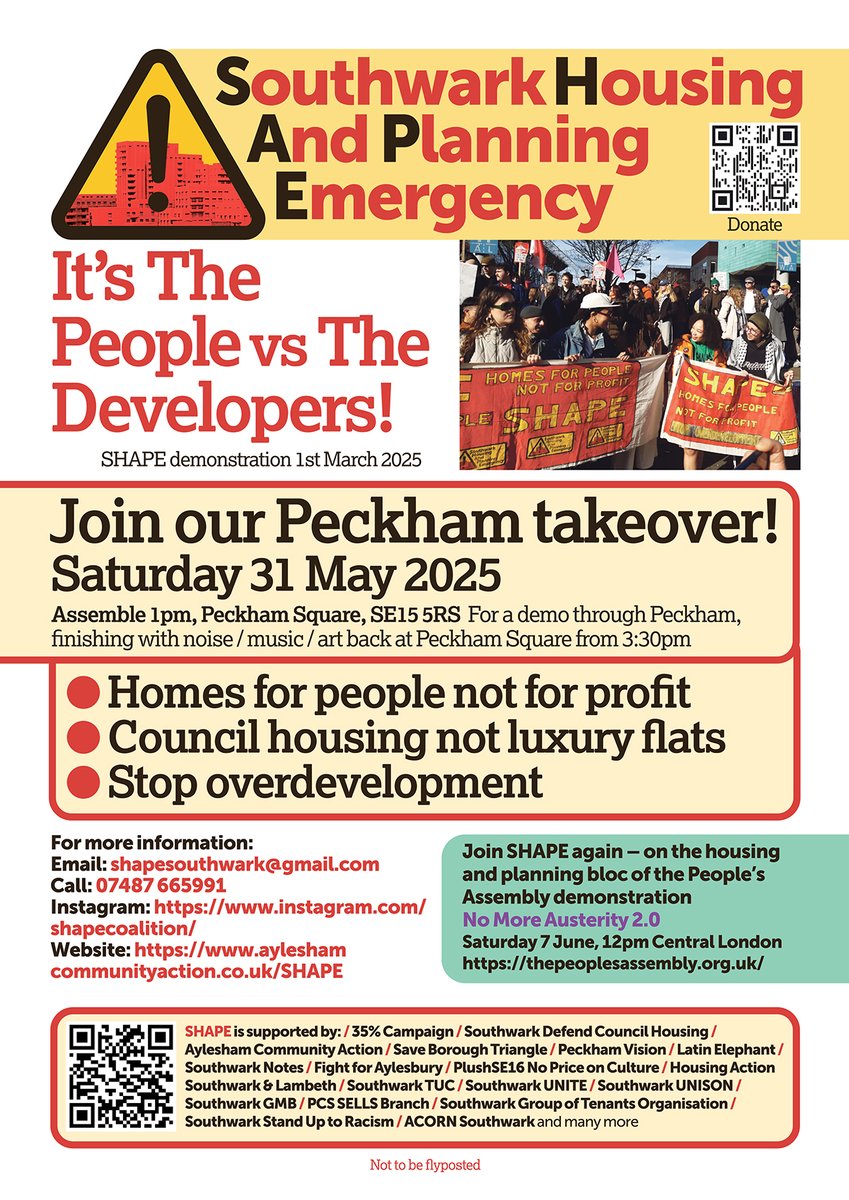 It's on! Get ya protest gear ready!! 💃 31st MAY

What is a PECKHAM TAKEOVER? 🕺

Demo, speeches, actions, stunts against the social cleansing of Peckham and beyond 💥

Can you do something special and fun as part of this?

Contact us!! 🎯
