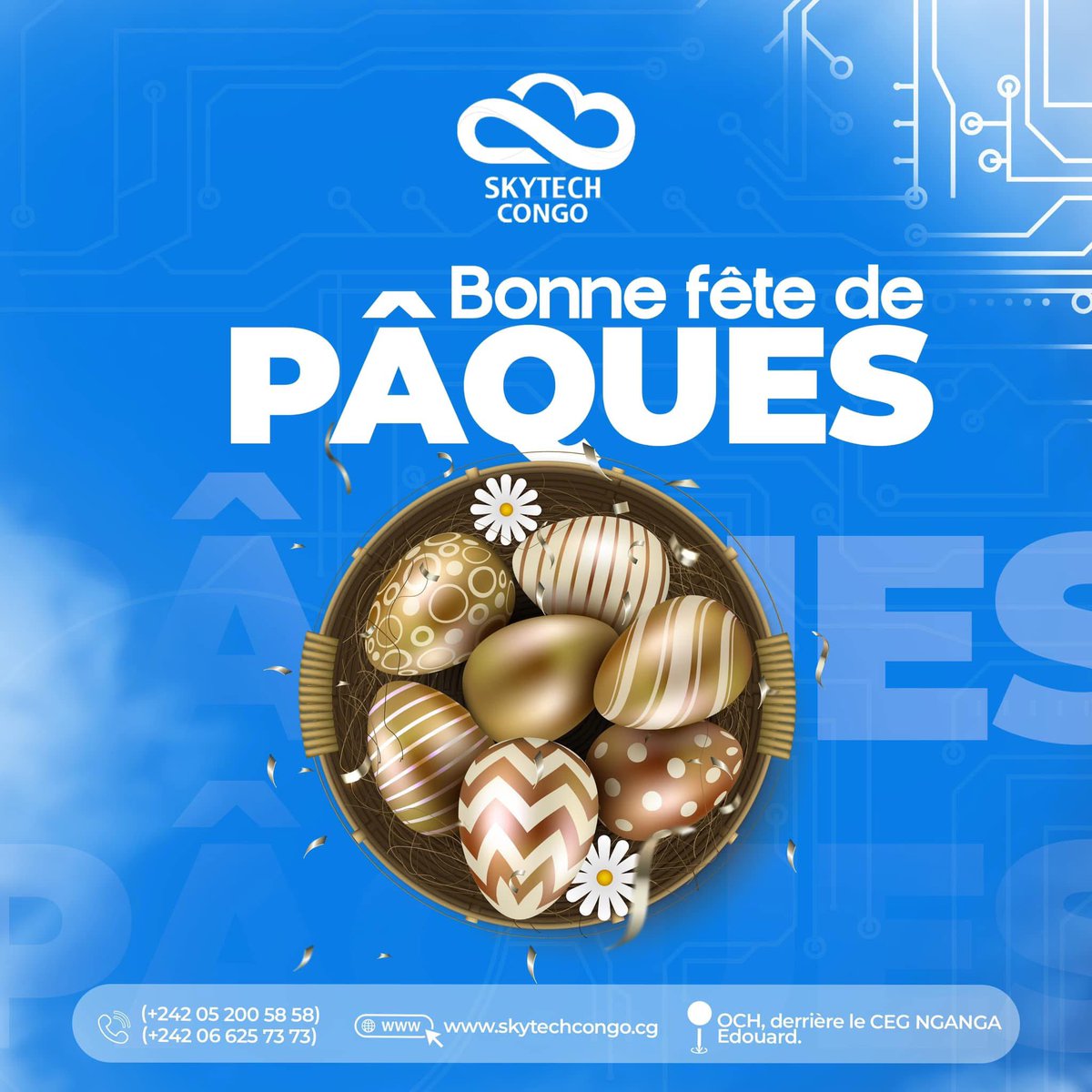 Joyeuse fête de Pâques à tous 🎉

Skytech Congo vous souhaite une journée remplie de joie, de gourmandise et de beaux moments en famille.