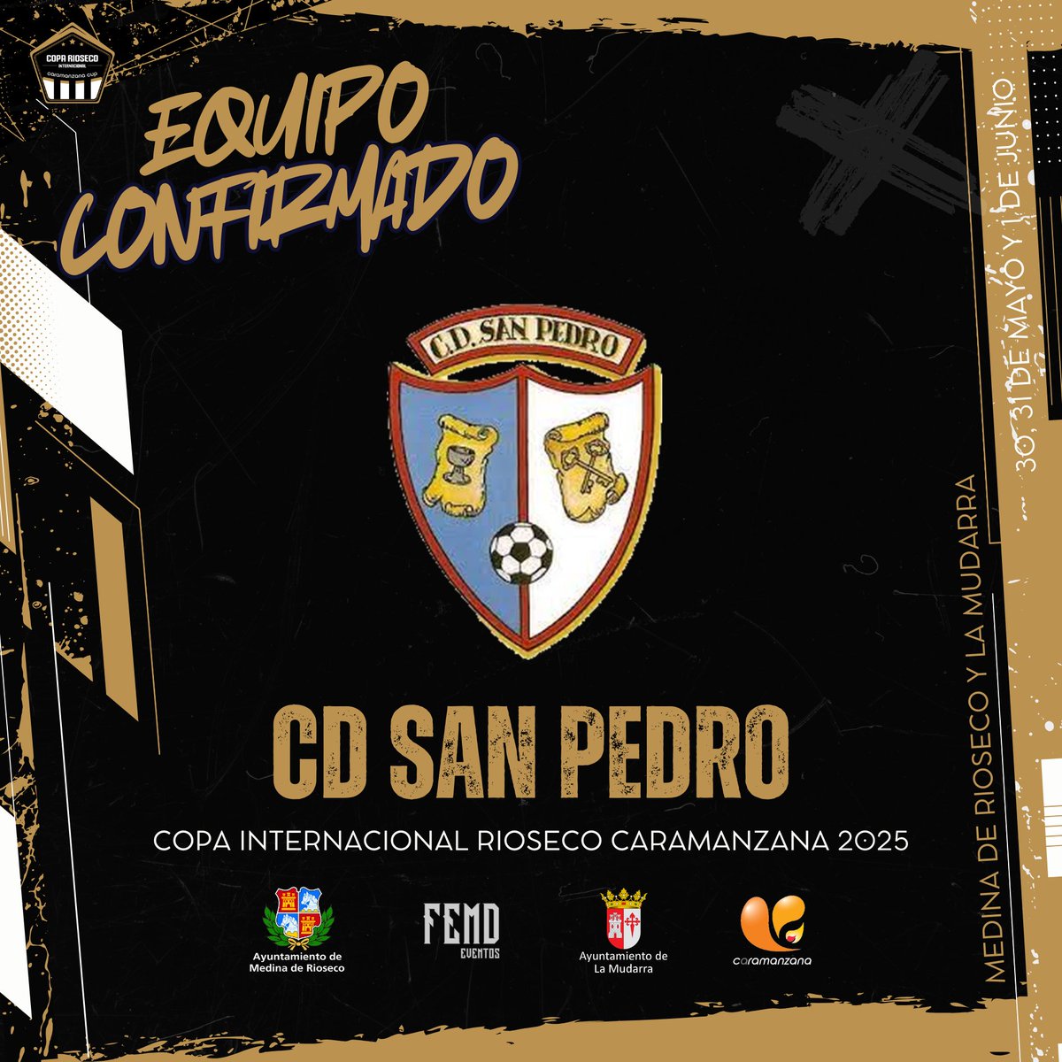 🏆⚽️ ¡Repite participación! Desde Burgos lleva el CD San Pedro, un club que ya estuvo presente en la primera edición y haciendo un gran papel, cayendo en rondas finales de Fase Oro ante grandes rivales.

¡Bienvenidos, amigos! 💙🤍

#CopaRioseco #Burgos #MedinaDeRioseco #LaMudarra