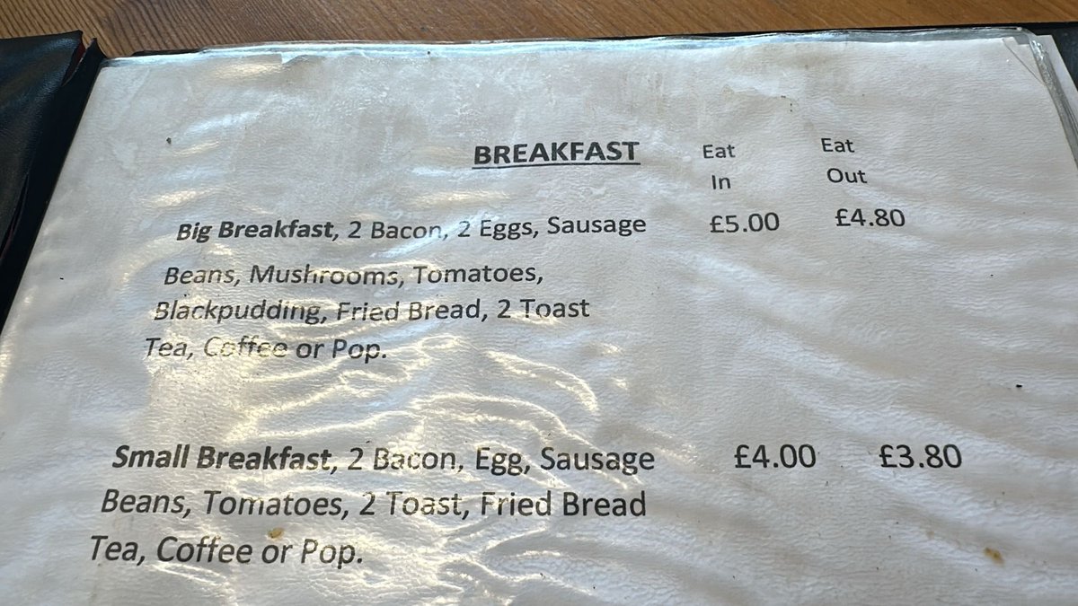 A tale of two cafes, comparing Lancashire vs Cheshire cafes on today’s bike ride…
Cheshire Full English £12.95 vs Lancs Full English £5.00 (+159%). 
Cheshire Sausage Barm £5.50 vs Lancs Sausage Barm £1.80 (+305%). 
Cheshire Coffee £4.00 vs Lancs Coffee £0.90 (+444%)  🚴‍♂️🚴‍♂️ ☕️ ☕️