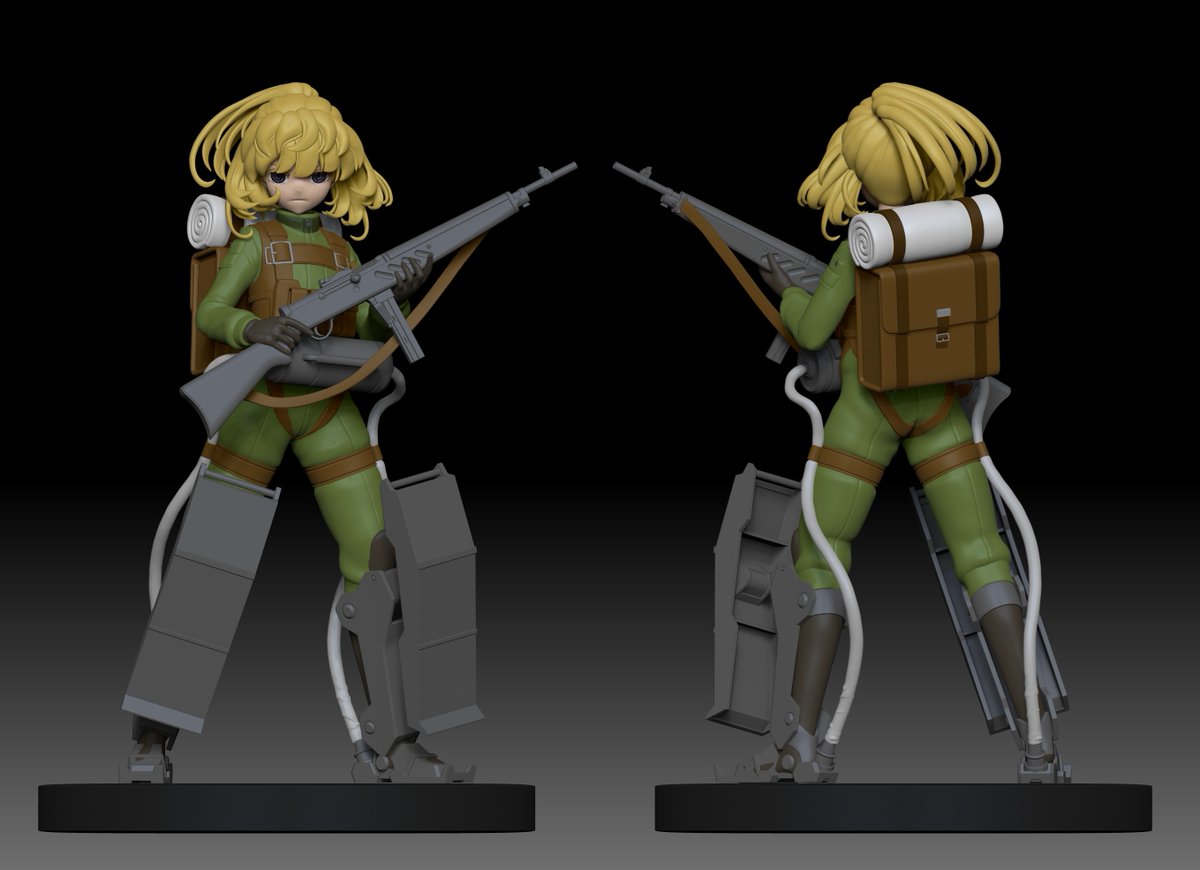 KH_TAIWAN's tweet image. 1/7スケールのターニャは、まだ鋭意制作中です。
最終的にやっぱりリュックを背負わせることにしました。
その方が全体のバランスがよく見えるので。
今日はここまで。あとは後日、軍用スコップを追加する予定です。