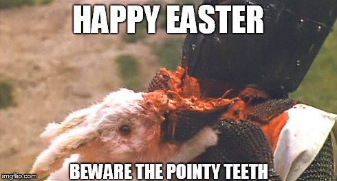 Easter Bunny, passive, genetic mutation that lays eggs, or snow white beast with a taste for blood?
Only the dead know for sure.

Happy Easter!!
Careful collecting eggs near the cave.