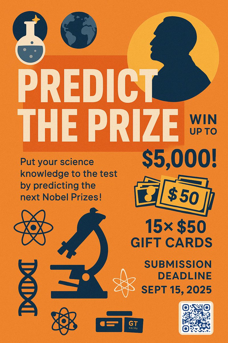 SciBridges's tweet photo. 📣 We need your help to spread the word!

Predict the Prize – A Science Challenge for High School and Undergraduate Students!

Please share these posters with your network, and encourage schools, teachers, and student groups to download, print, and hang them on student bulletin boards:

👉 https://t.co/kIpDqAU4IX

Predict the Prize, an inspiring competition that invites students to forecast the next Nobel Prize winners in science.

It’s a fun and educational way to spark curiosity, critical thinking, and engagement with groundbreaking research.

Let’s get more young minds thinking like scientists. 🚀

#ScienceEducation #STEMChallenge #NobelPrize #PredictThePrize #HighSchoolScience #UndergraduateResearch #Outreach #FutureScientists
