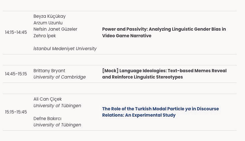 Öğrencilerimizden Beyza Küçükay, Arzum Uzunlulu, Nefin Janset Güzeler ve Zehra İpek, 6-7 Mayıs’ta Boğaziçi Üniversitesi 7. Uluslararası Dilbilim Öğrenci Konferansı’na sözlü bildiri ile katılacak. “Power and Passivity: Analyzing Linguistic Gender Bias in Video Game Narrative”