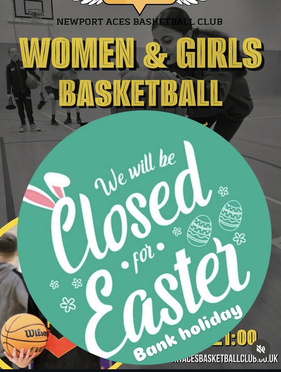 🏀 No Basketball This Bank Holiday!
Take a break, relax &amp; recharge! See you back on the court soon! 🏀✨

#Newport #Acesbasketball wishes you a peaceful &amp; joyful Easter 🫶🏽

#EasterSunday #Basketball #BankHolidayClosure #Ballislife #SeeYouNextWeek #Hoopers #AcesBasketball