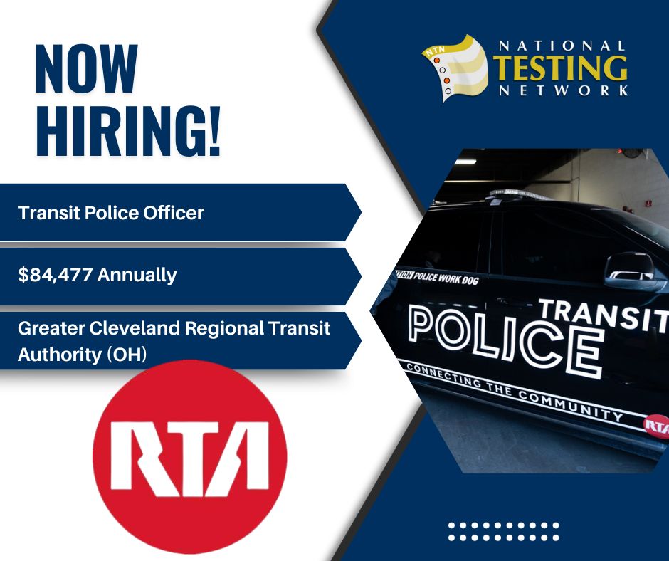 The Greater Cleveland Regional Transit Authority [Cleveland, OH] is hiring for the position of Transit Police Officer.
Please submit your application materials by 05/19/25.
Salary: $84,477 Annually
For more information, please visit nationaltestingnetwork.com.