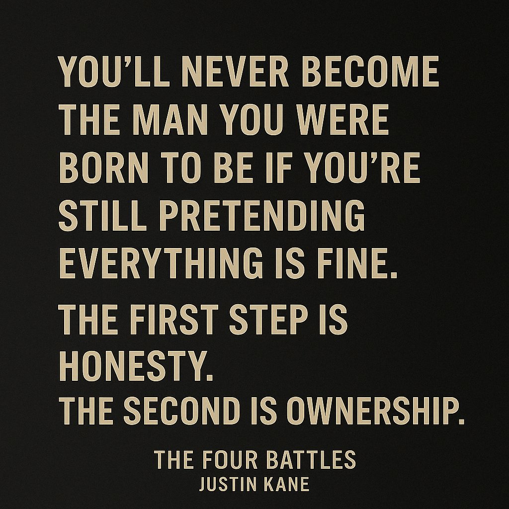 JustinJKane's tweet photo. Pretending is the prison. Honesty is the first door to freedom.
Every man reaches a moment when the act no longer works.
This is where transformation begins.
#TheFourBattles #AwakenedMan #HonestyFirst https://t.co/De0G8tXMO2