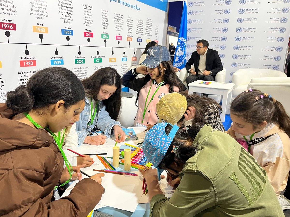 ONUMaroc's tweet photo. #HappeningNow: Animation au stand @ONUMaroc avec des quizz aux enfants et coloriage organisée par @UNICEFMaroc. #BuildinfOurFutureTogether
#8DecadesOfImpact
#UnitedForABetterFuture https://t.co/MN3JEbMtOK