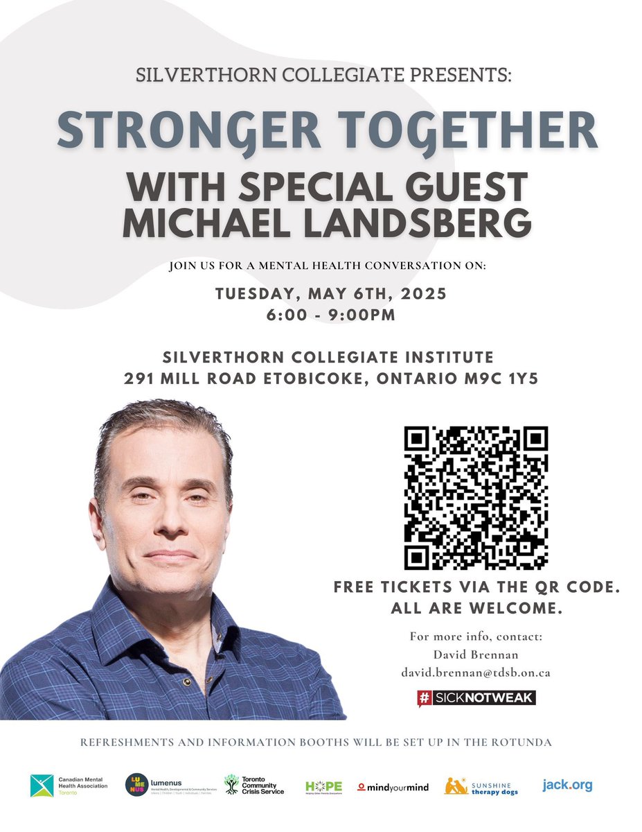 Silverthorn Collegiate Institute (@tdsb_sci) on Twitter photo This event is free and open to all. Mental health is important. Come and learn how you can help a loved one. <a href="/heylandsberg/">Michael Landsberg 🇨🇦 🔯 🏳️🌈</a> is a phenomenal speaker and various agencies will be on hand to explain their resources. Refreshments will also be available. <a href="/shelleylaskin/">Shelley Laskin 🇨🇦</a> <a href="/KingaSurmaMPP/">Kinga Surma</a> This event is free and open to all. Mental health is important. Come and learn how you can help a loved one. <a href="/heylandsberg/">Michael Landsberg 🇨🇦 🔯 🏳️🌈</a> is a phenomenal speaker and various agencies will be on hand to explain their resources. Refreshments will also be available. <a href="/shelleylaskin/">Shelley Laskin 🇨🇦</a> <a href="/KingaSurmaMPP/">Kinga Surma</a>