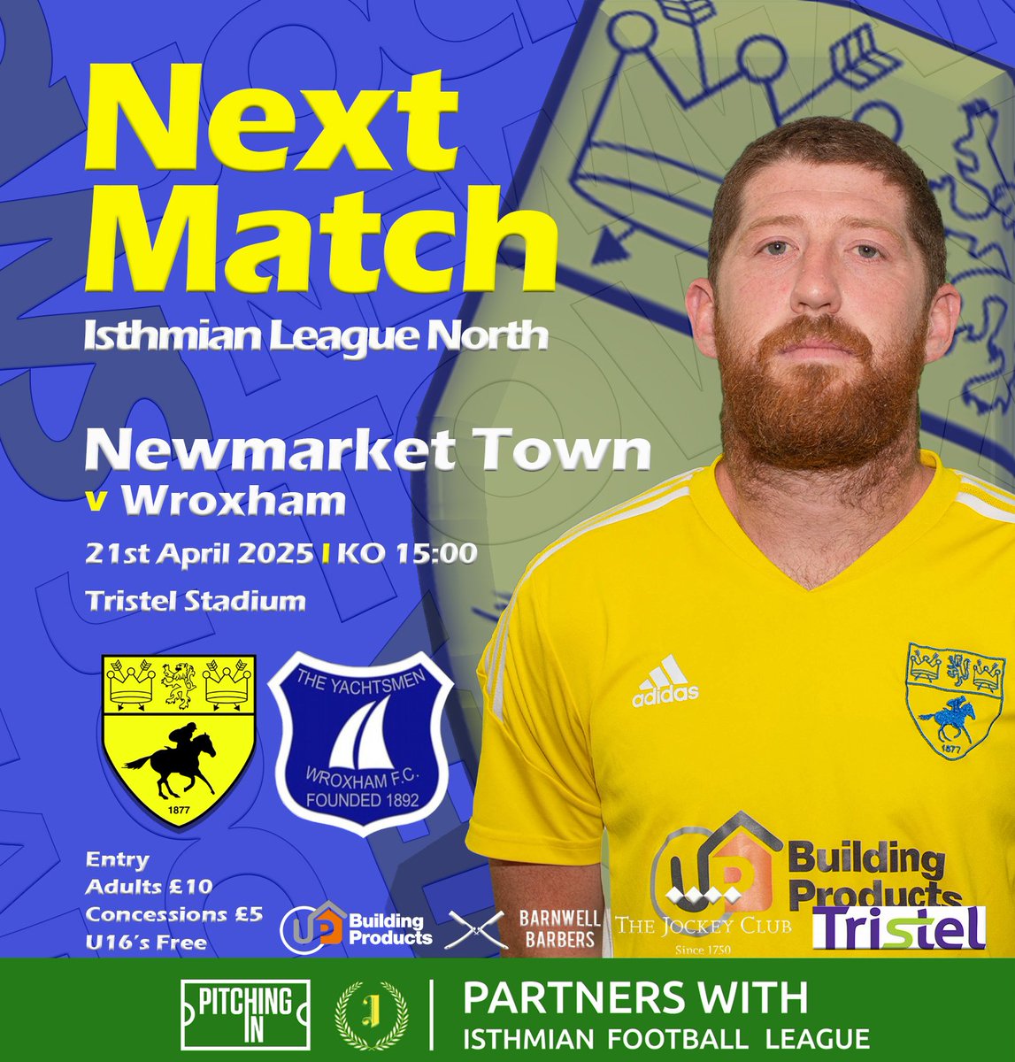 Newmarket Town F.C (@newmarkettownfc) on Twitter photo Tomorrow is our last home fixture of the season and it's massive!!
Will be great to see all our loyal supporters cheering on the Jockeys in our <a href="/IsthmianLeague/">The Pitching In Isthmian League</a> North fixture with <a href="/The_Yachtsmen/">Wroxham FC</a> Tomorrow is our last home fixture of the season and it's massive!!
Will be great to see all our loyal supporters cheering on the Jockeys in our <a href="/IsthmianLeague/">The Pitching In Isthmian League</a> North fixture with <a href="/The_Yachtsmen/">Wroxham FC</a>