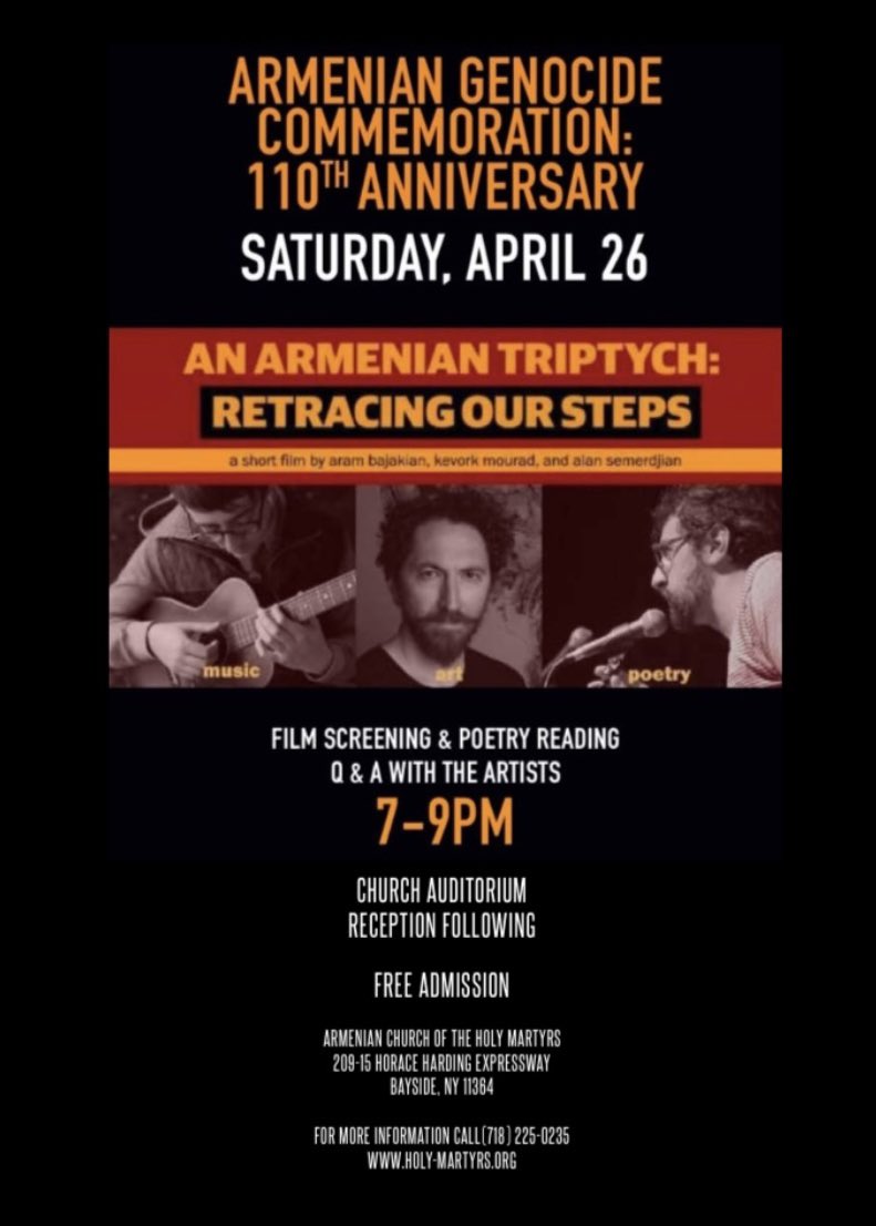 Alan Semerdjian (@alansemerdjian) on Twitter photo This coming Saturday in Queens with <a href="/kevork/">Kevork Mourad</a> and Aram Bajakian. #Armenians #ArmenianGenocideRemembranceDay This coming Saturday in Queens with <a href="/kevork/">Kevork Mourad</a> and Aram Bajakian. #Armenians #ArmenianGenocideRemembranceDay