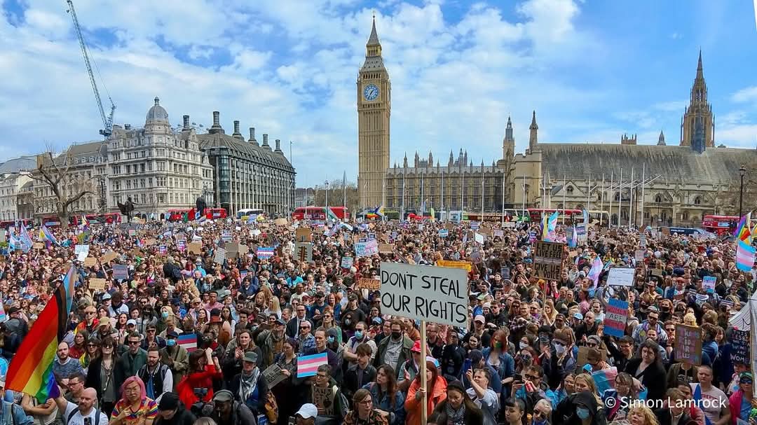 Twosidesofacoin's tweet photo. Yesterday countless thousands of people marched for #TransRightsAreHumanRights in London, and there were over 20 rallies in different parts of the UK, in Plymouth, Orkney, Dundee, Belfast, Glasgow... where many more thousands of people gathered at short notice
#standbyyourtrans https://t.co/IaoswzfFSg