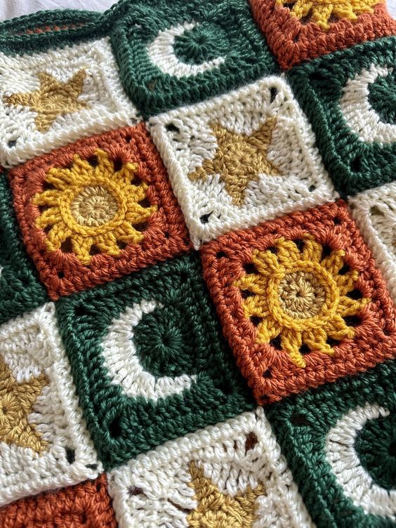 sun and moon crochet blankie