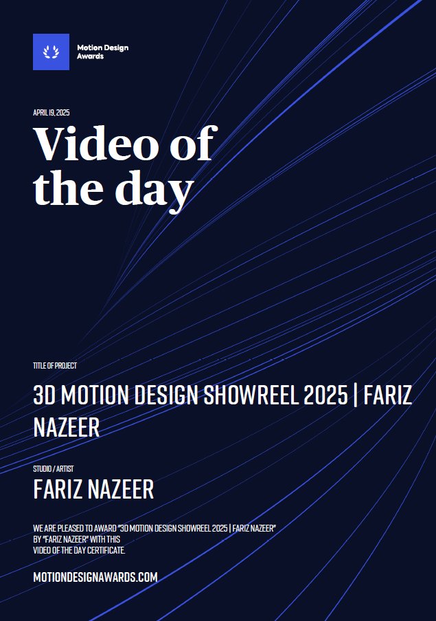 The showreel got Video of the day from <a href="/MD_awards/">Motion Design Awards</a>