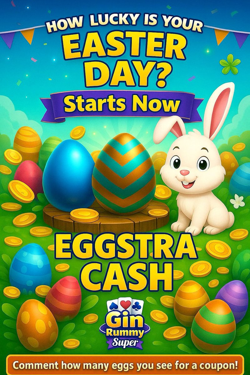 ginrummysuper's tweet photo. 🐣 EASTER STARTS NOW in Gin Rummy Super!
🎁 Limited-time offer
🎉 New Easter Scratch Card
🐇 Comment how many eggs you see & get a surprise via Messenger!
🔔 Allow push notifications to stay updated
👇 Join now: https://t.co/oCAzkWHVzx
#GinRummySuper #EasterVibes #freecoins