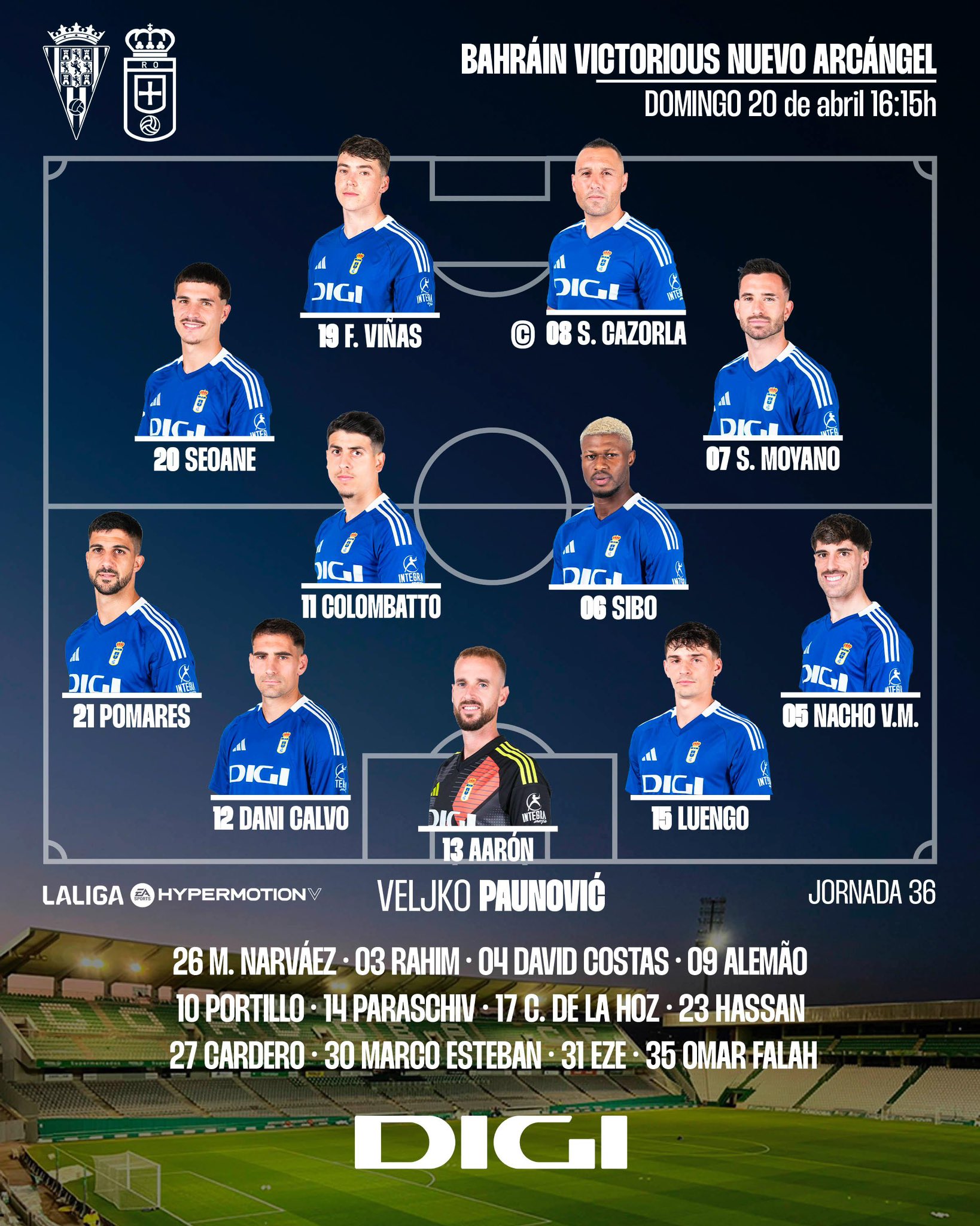 Alineación del Real Oviedo en Córdoba.