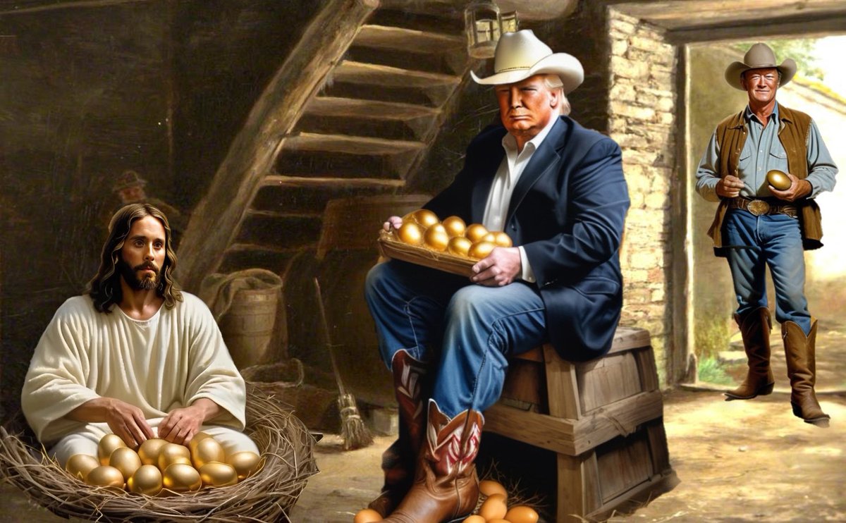 On this Happy Easter, we give thanks to President Trump for providing us with golden eggs, hatched from Christ himself directly in the barn of John Wayne, because American riches have resurrected once again.