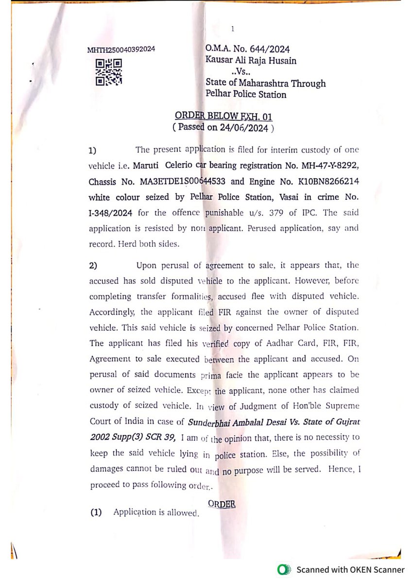 fatimadecorator's tweet photo. Dear Sir, my name is Kausar Ali. The papers of one of my cars are deposited with Officer Javed Char Mulla in Pelhar police station. Even after the paper release order of the court,that officer is not giving my car papers, My 8898461786.@MBVVPOLICE @DGPMaharashtra @CMOMaharashtra https://t.co/yJizL5wGbG