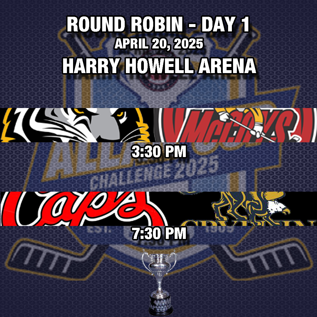 The 2025 Allan Cup Challenge tournament gets underway this afternoon at the Harry Howell Arena in Flamborough.

Game 1, at 3:30pm, will see the <a href="/SCTigershockey/">SCTigersSrAAA</a> and <a href="/DundasRealMcCoy/">Dundas Real McCoys</a> battle, while at 7:30pm, it will be the <a href="/SJSeniorCaps/">St. John's RoofTech Sr. Caps</a> taking on the host <a href="/GryphinsACH/">Wentworth Gryphins</a>.
