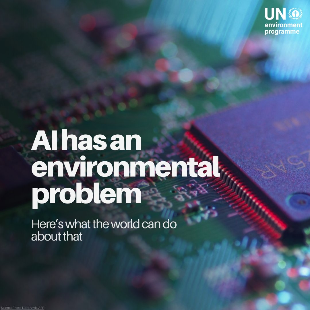 UNEP's tweet photo. GPUs are melting, &amp; so are glaciers.

The rapid rise of artificial intelligence is driving up energy use from fossil fuels, increasing emissions &amp; global warming.

Here are the environmental costs of AI &amp; possible solutions: https://t.co/JAmCtFj3rQ https://t.co/pBRFNBRJyA