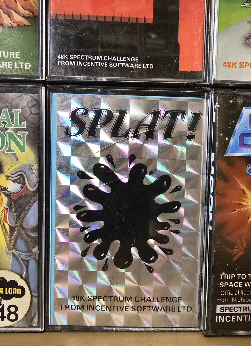MarkRJones1970's tweet photo. As requested, here's my collection of #ZXSpectrum titles by #IncentiveSoftware.
I probably spent the most time on Splat! BITD, Moon Cresta I copied off a mate at school & I bought myself Driller as a new release one lunch time when I was working at Ocean in 1987.
#RetroGaming https://t.co/mgWrW6vCrQ