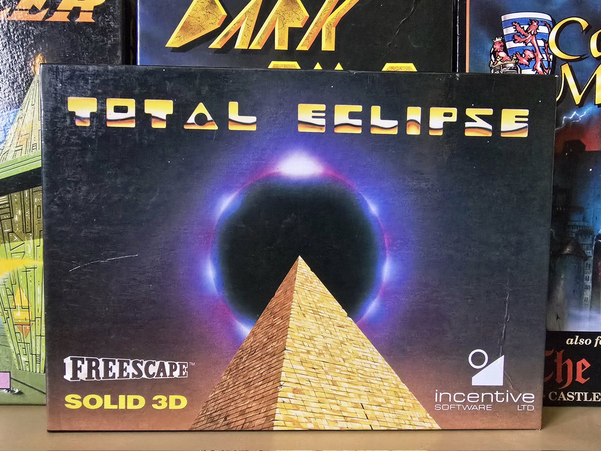 MarkRJones1970's tweet photo. & here's the box to Total Eclipse the right way round & the backs of all 4 Freescape titles #IncentiveSoftware #ZXSpectrum #RetroGaming https://t.co/TyXnMJZLvl