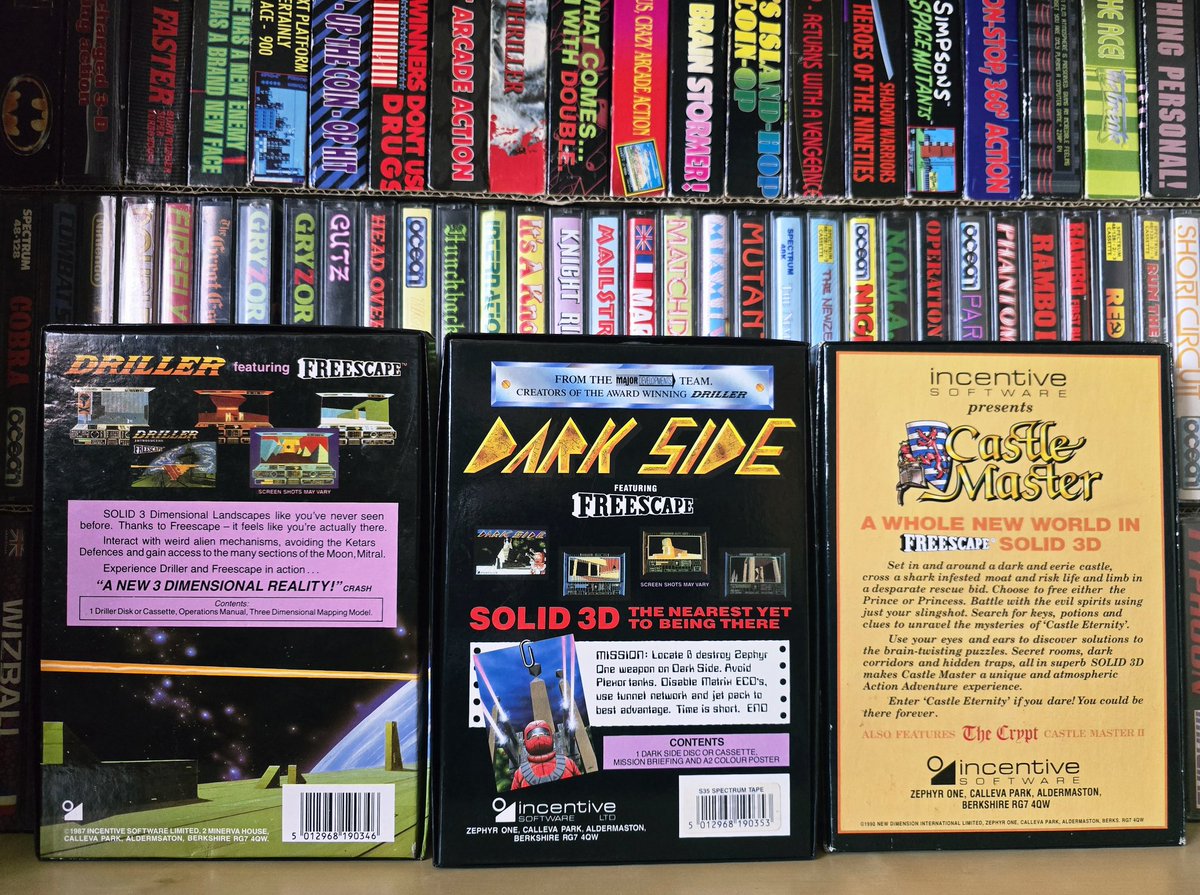 MarkRJones1970's tweet photo. & here's the box to Total Eclipse the right way round & the backs of all 4 Freescape titles #IncentiveSoftware #ZXSpectrum #RetroGaming https://t.co/TyXnMJZLvl