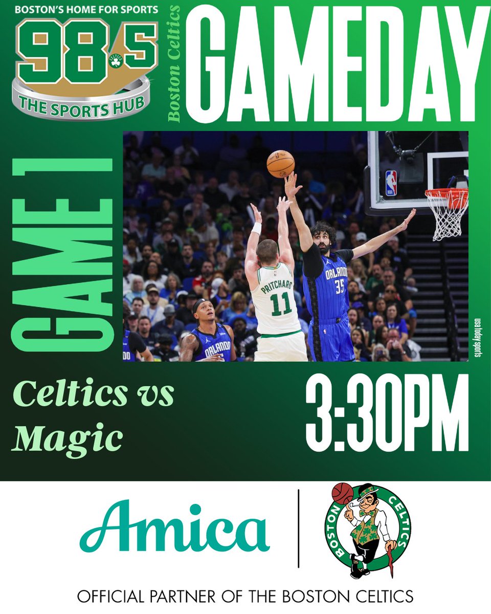 🏀 THIS AFTERNOON: The @Celtics take on the #Magic live from <a href="/tdgarden/">TD Garden</a> for Game 1 of the first round of the NBA Playoffs! #NBAPlayoffs #Celtics #NBA #sponsored #AmicaPartner @amicainsurance #AmicaInsurance