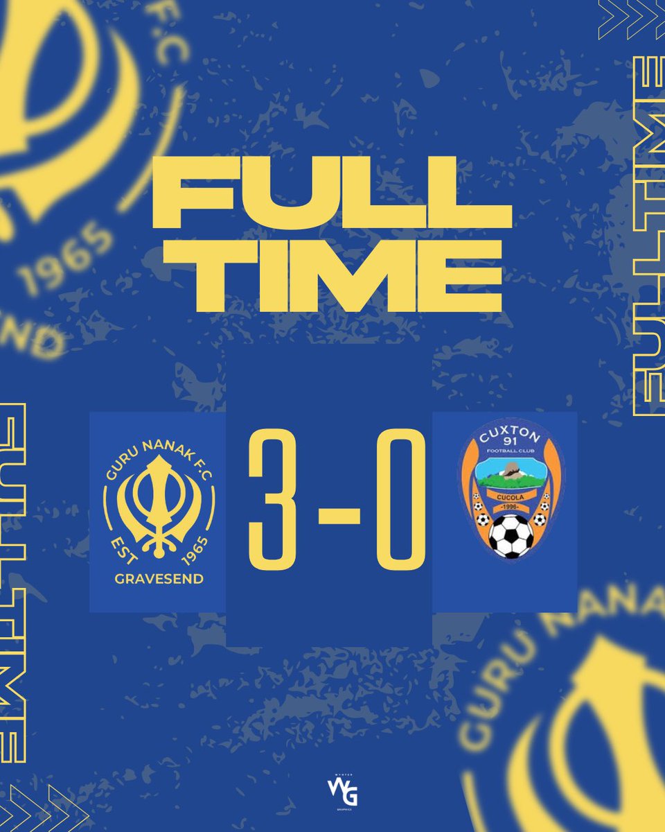 FULL TIME ⌛️

A lovely 3 pts at home against @cuxton91fc with a clean sheet. 

C. Newell ⚽️
L. Gold ⚽️
E. Green ⚽️

#gurunanakfc 💙