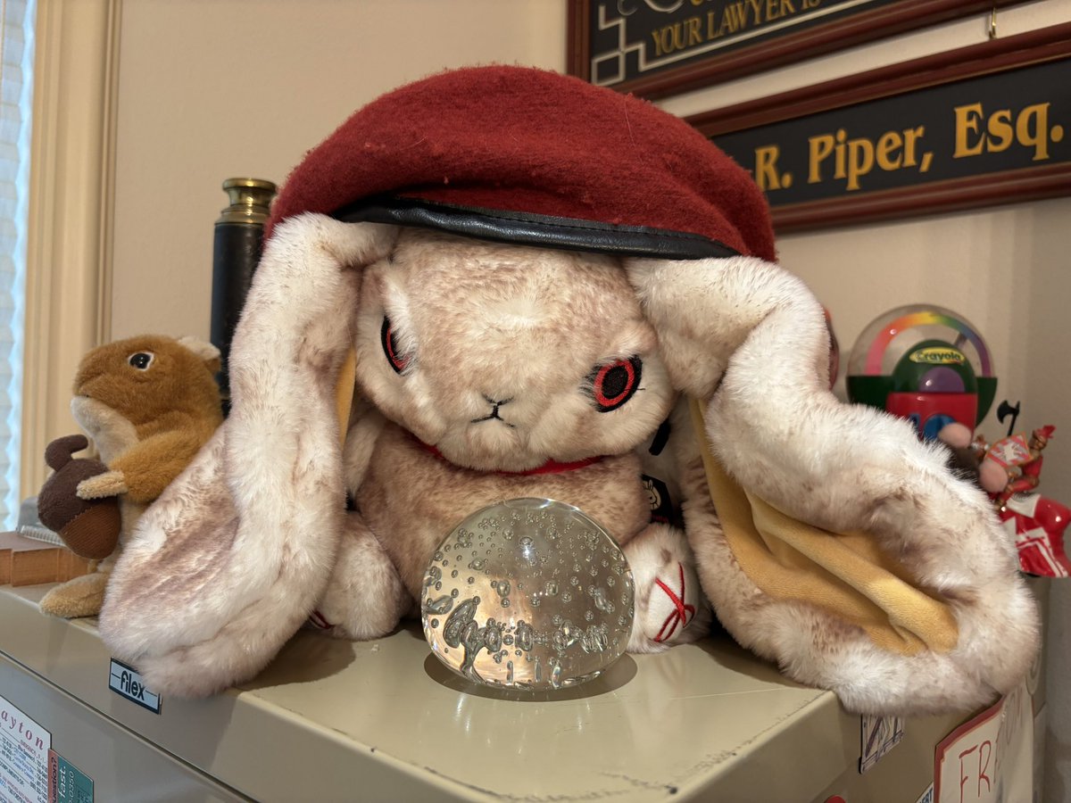 onlyMeepilybuff's tweet image. My dad, who turns 70 this year and loves his job VERY MUCH, has placed his red beret on the #PlushieDreadful workaholic bun I got him years ago! Little buddy sits on top of the corner filing cabinet and probably isn’t the deterrent I hoped he would be.
