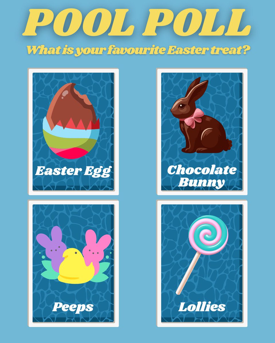 Happy Easter from York Swimming Academy! 📷
Like we did for Pancake Day, we're doing another pool poll! And this time, the question is: What is Your Favourite 'Easter' Treat? One of these options, or something else? Comment it below! 📷
We hope you have a wonderful day today!