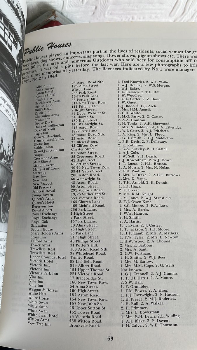 You’ll have to zoom in, but attached are a list of Public Houses in and around Aston, Birmingham around the time of WWII, indicating what a big part they played in the life of their community.

Very few remain today, which is why we should support those that do 👍🏻
#AVFC #Brum